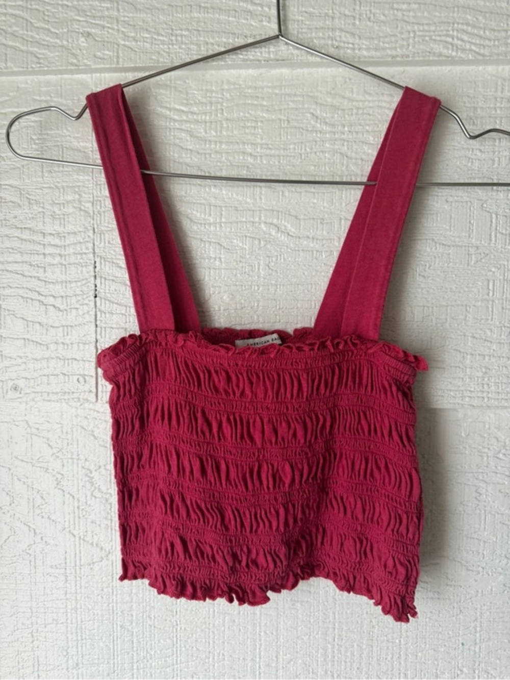 American Eagle Smocked Crop Top XS Dark Coral Ruffle Sleeveless